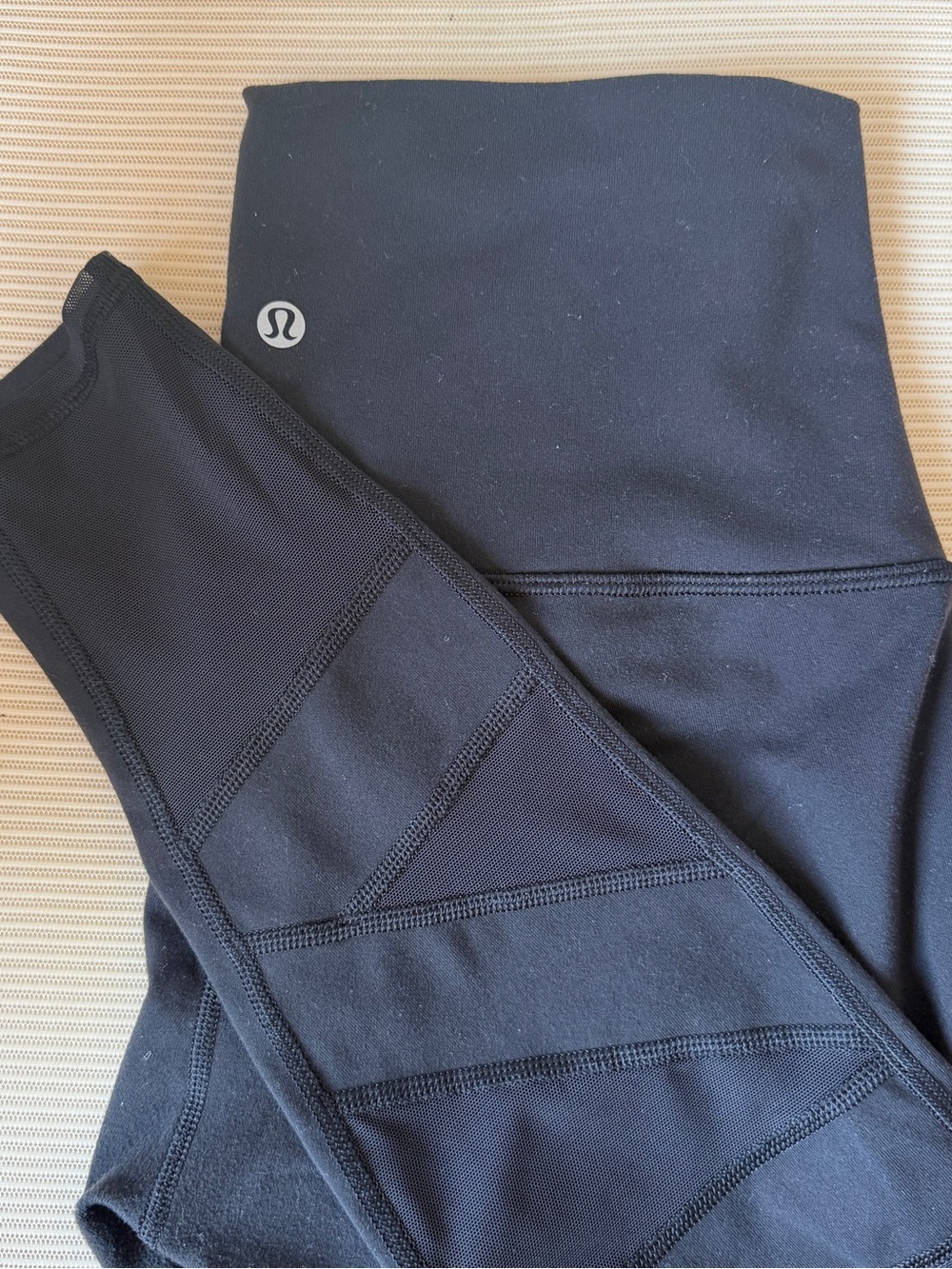 Lululemon Black High-Waist Leggings with Mesh Paneling